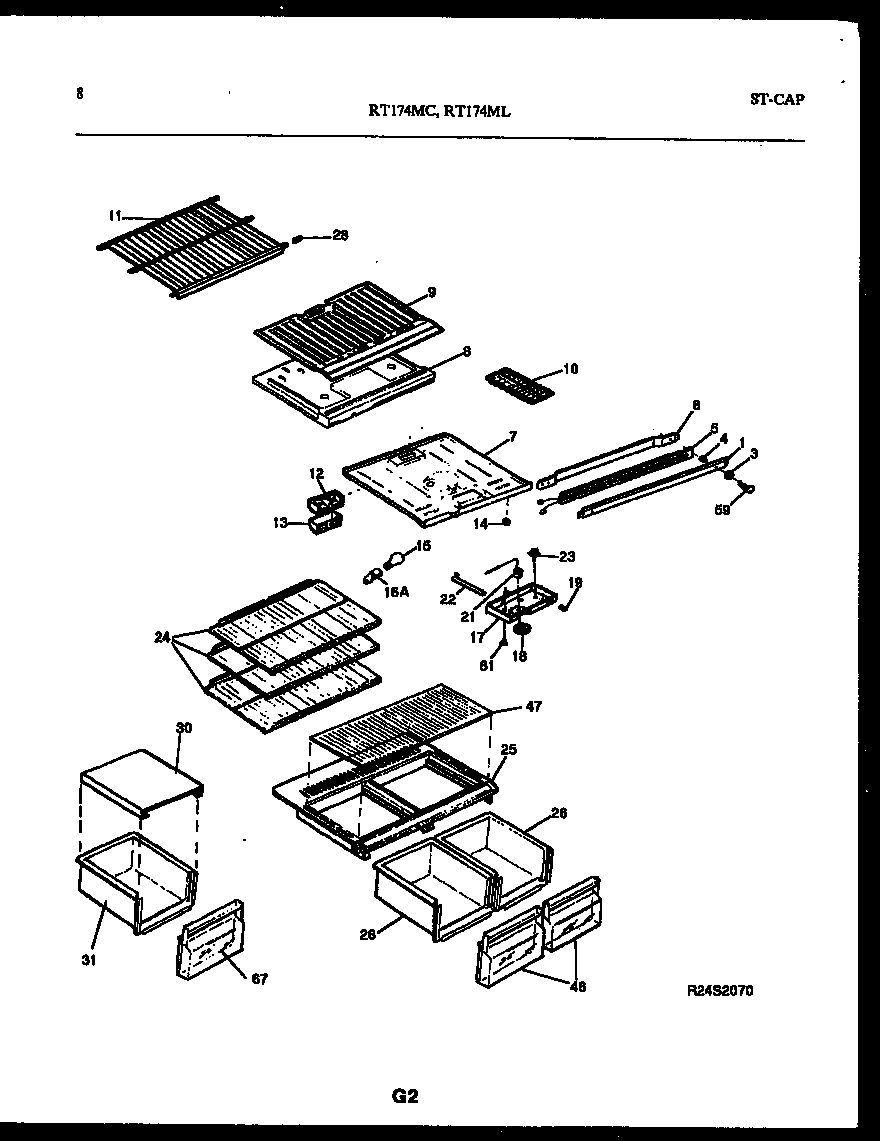 White-Westinghouse RT174MLD1 shelves and supports diagram
