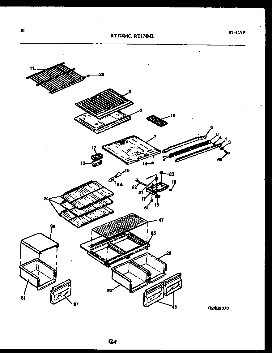 White-Westinghouse RT174MLD1 shelves and supports diagram