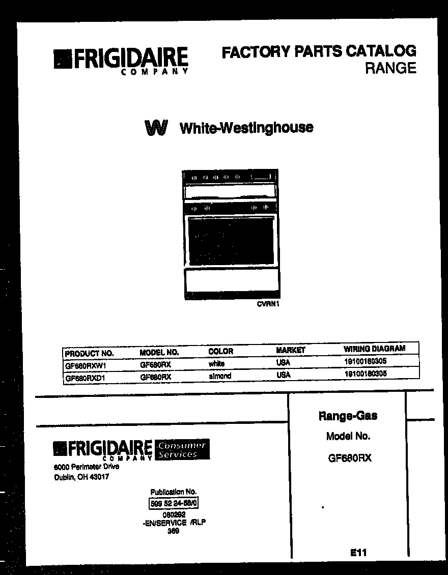 White-Westinghouse GF680RXD1 cover page diagram
