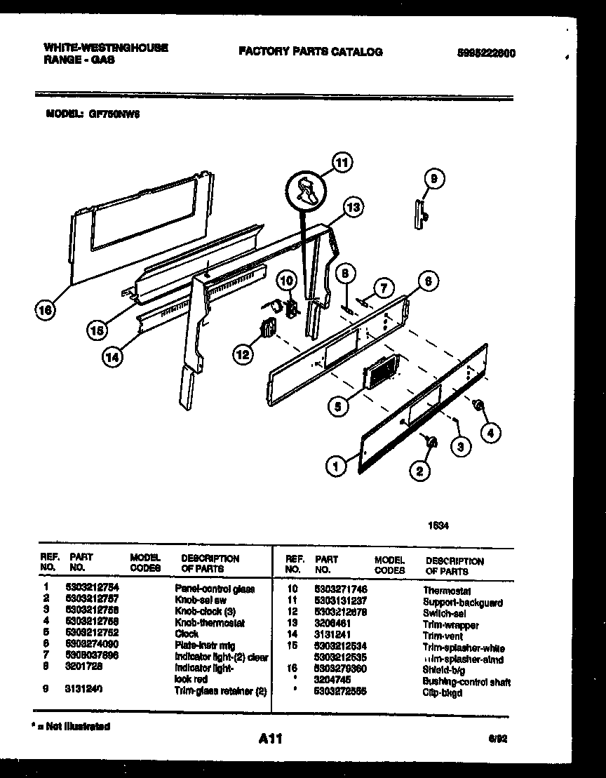 White-Westinghouse GF750NW6 backguard diagram