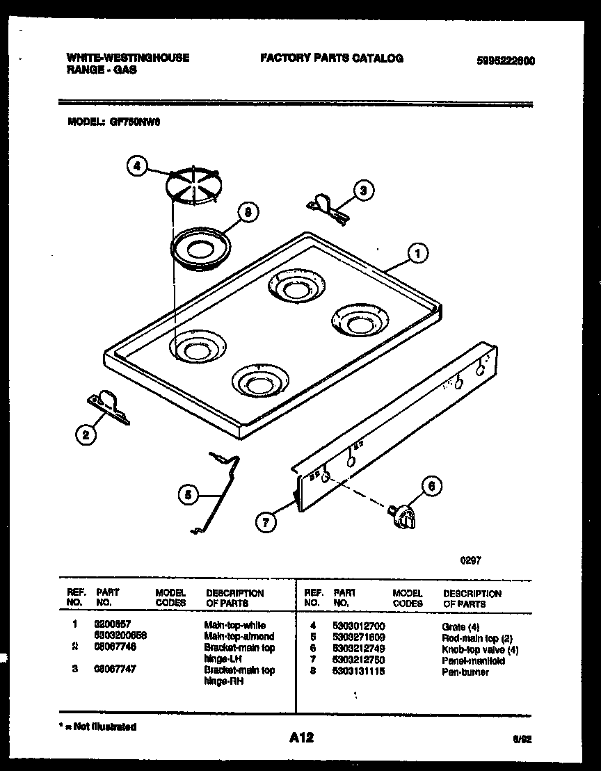 White-Westinghouse GF750NW6 cooktop parts diagram
