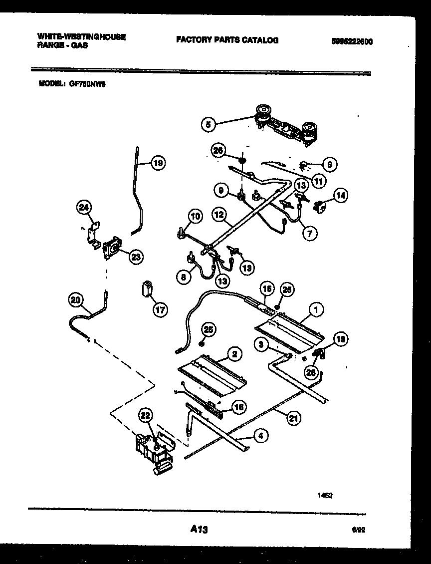 White-Westinghouse GF750NW6 burner, manifold and gas control diagram