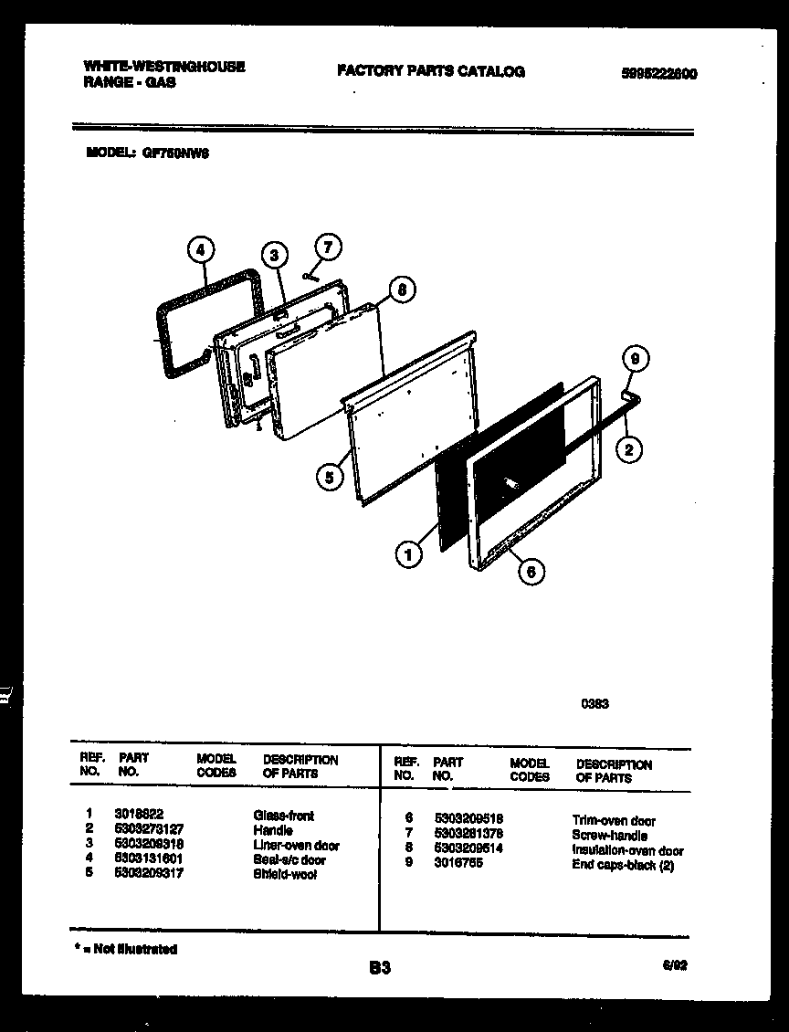 White-Westinghouse GF750NW6 door parts diagram