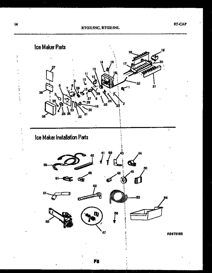 White-Westinghouse RTG215NCD1 ice maker and installation parts diagram
