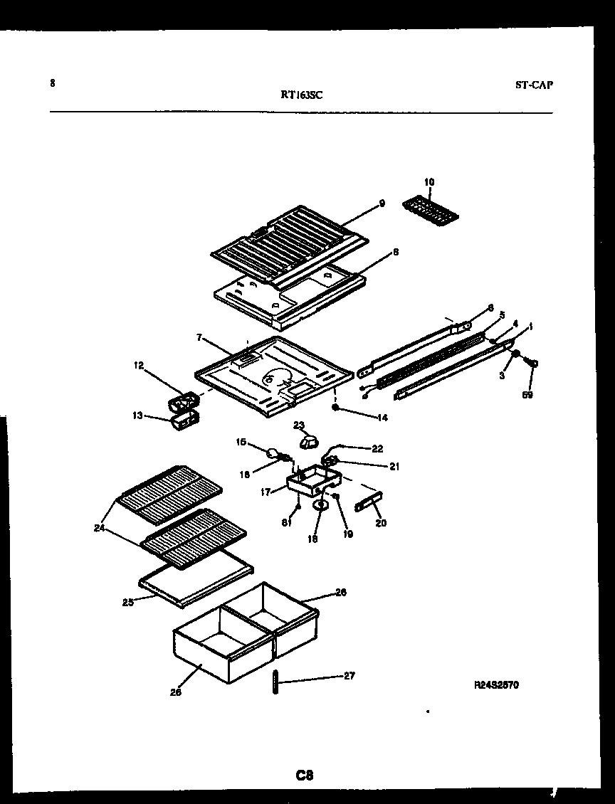 White-Westinghouse RT163SLW0 shelves and supports diagram
