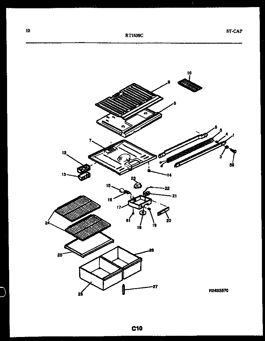 White-Westinghouse RT163SLW0 shelves and supports diagram