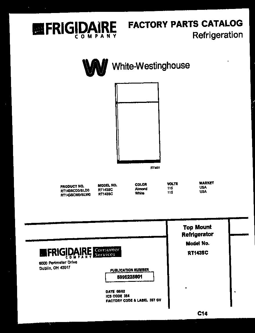 White-Westinghouse RT143SLD0 cover page diagram