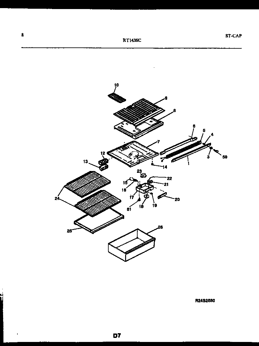 White-Westinghouse RT143SLD0 shelves and supports diagram