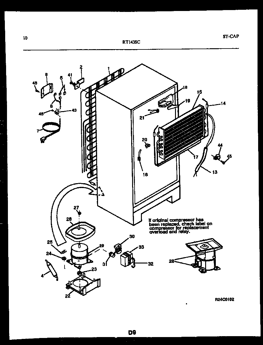 White-Westinghouse RT143SLD0 system and automatic defrost parts diagram