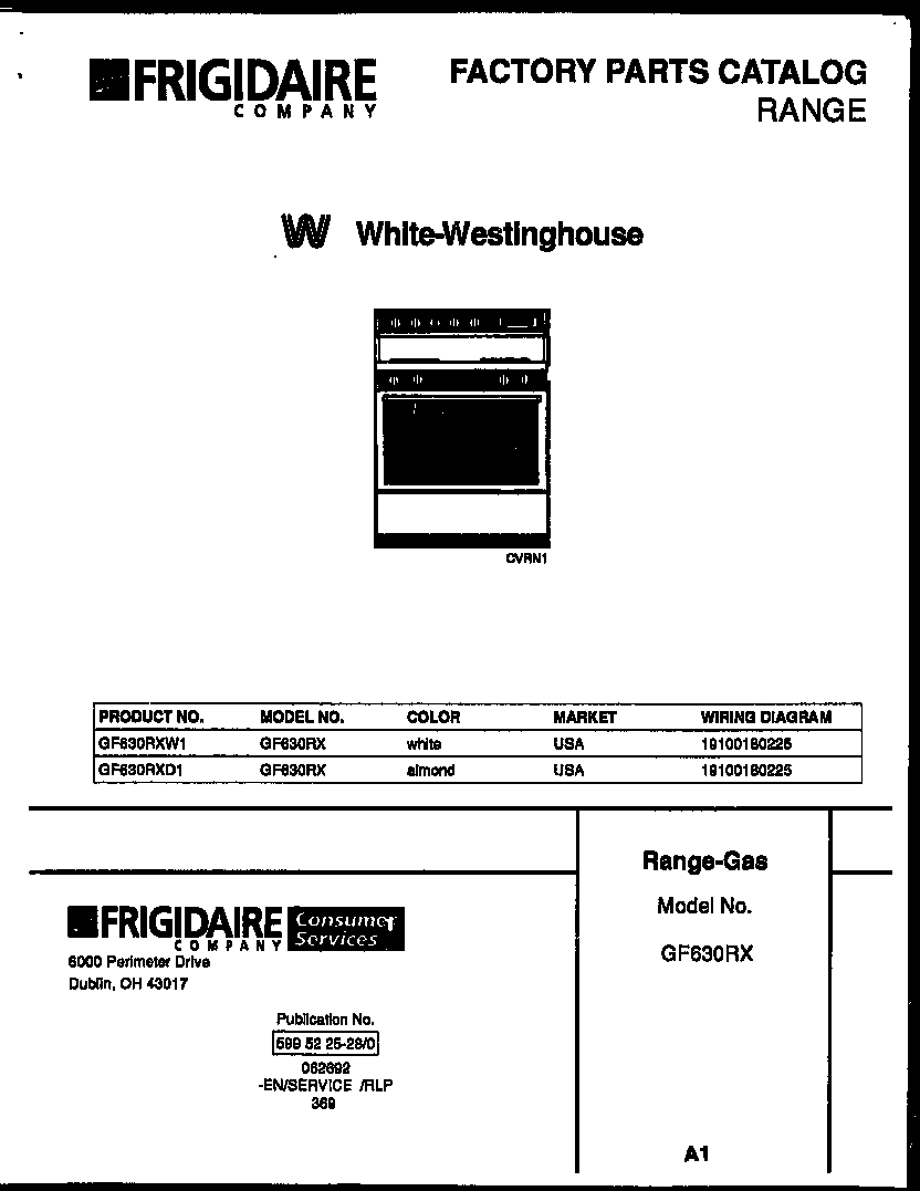 White-Westinghouse GF630RXD1 cover page diagram
