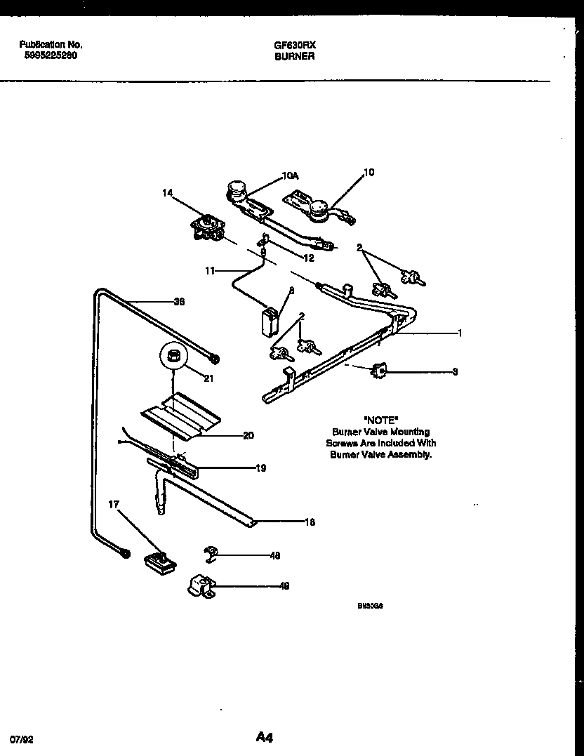 White-Westinghouse GF630RXD1 burner, manifold and gas control diagram