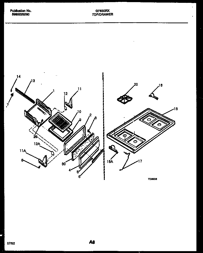 White-Westinghouse GF630RXD1 cooktop and broiler drawer parts diagram