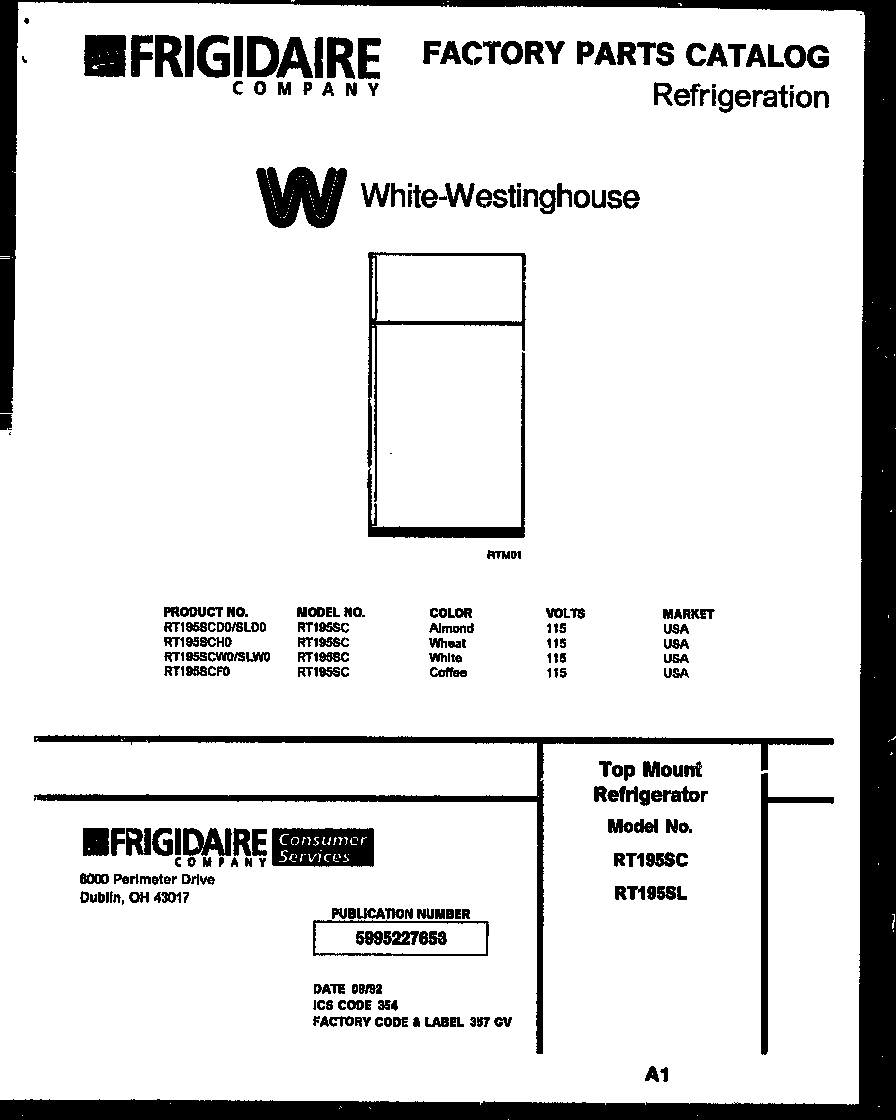 White-Westinghouse RT195SLW0 cover page diagram