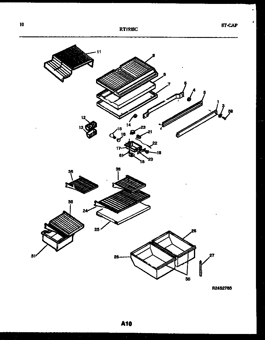 White-Westinghouse RT195SLW0 shelves and supports diagram