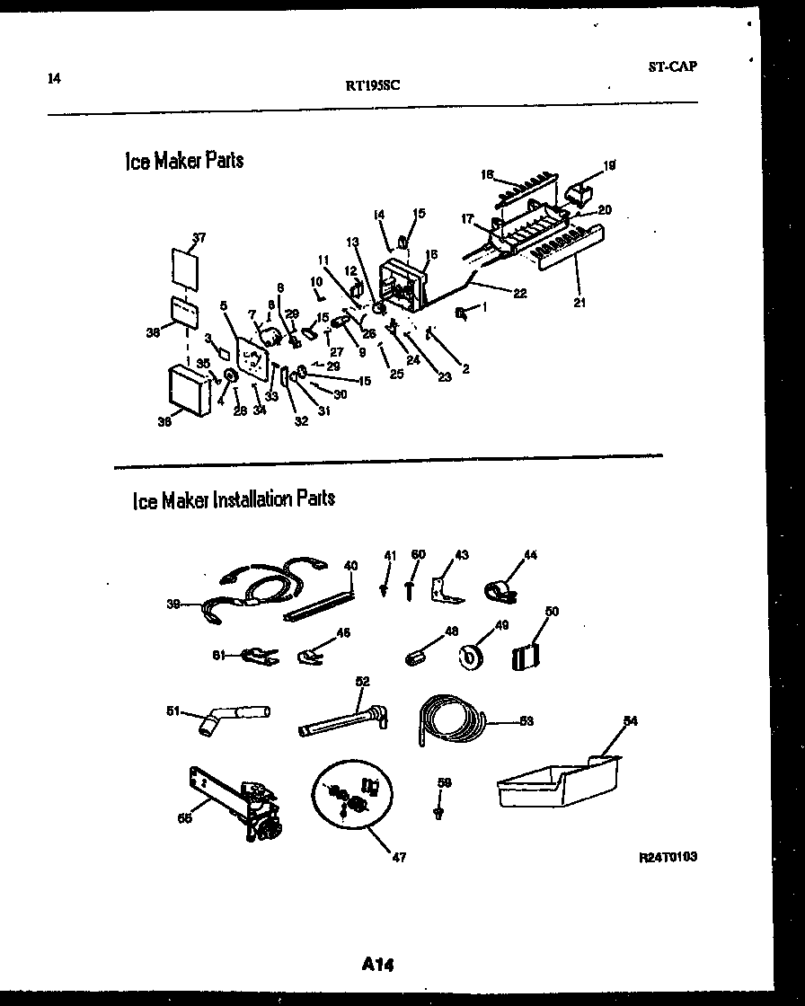 White-Westinghouse RT195SLW0 ice maker and installation parts diagram