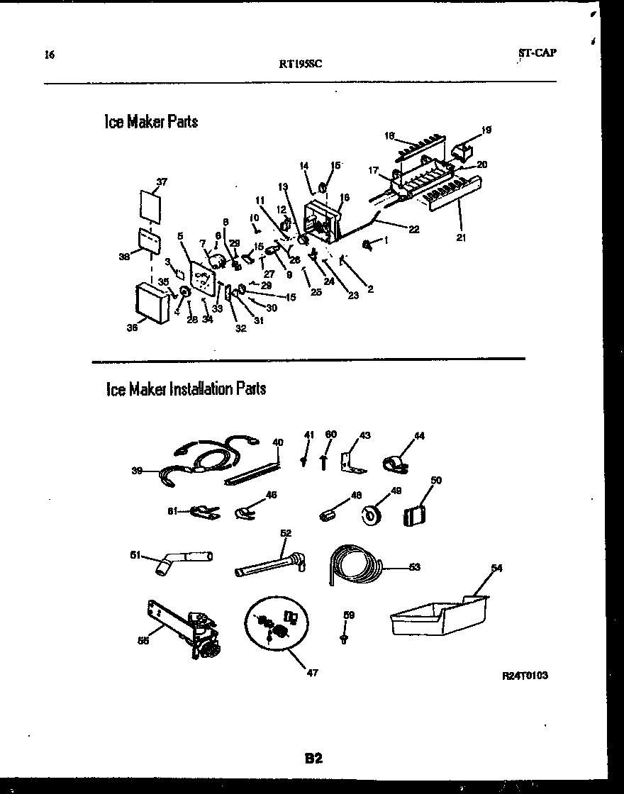 White-Westinghouse RT195SLW0 ice maker and installation parts diagram