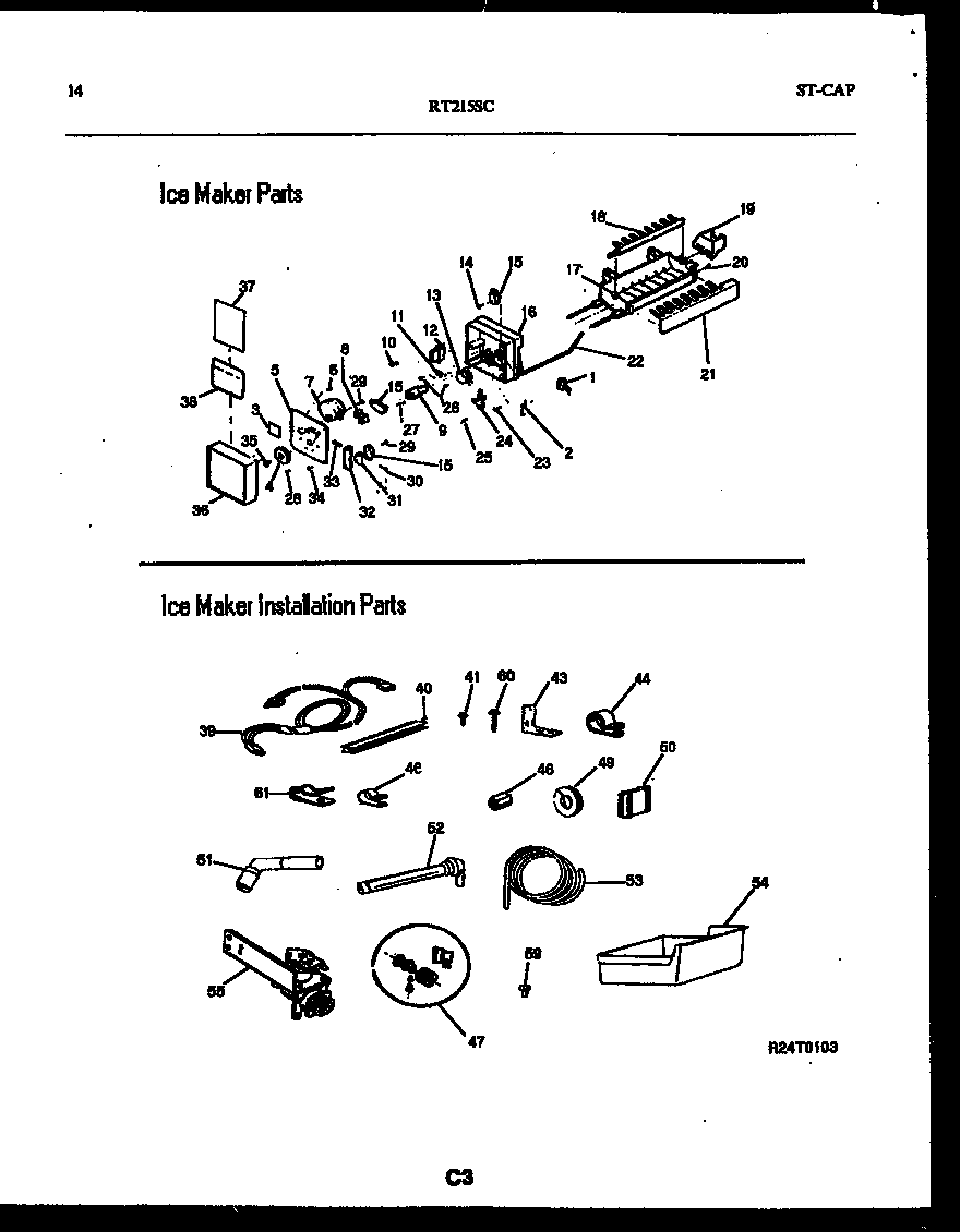 White-Westinghouse RT215SCD0 ice maker and installation parts diagram