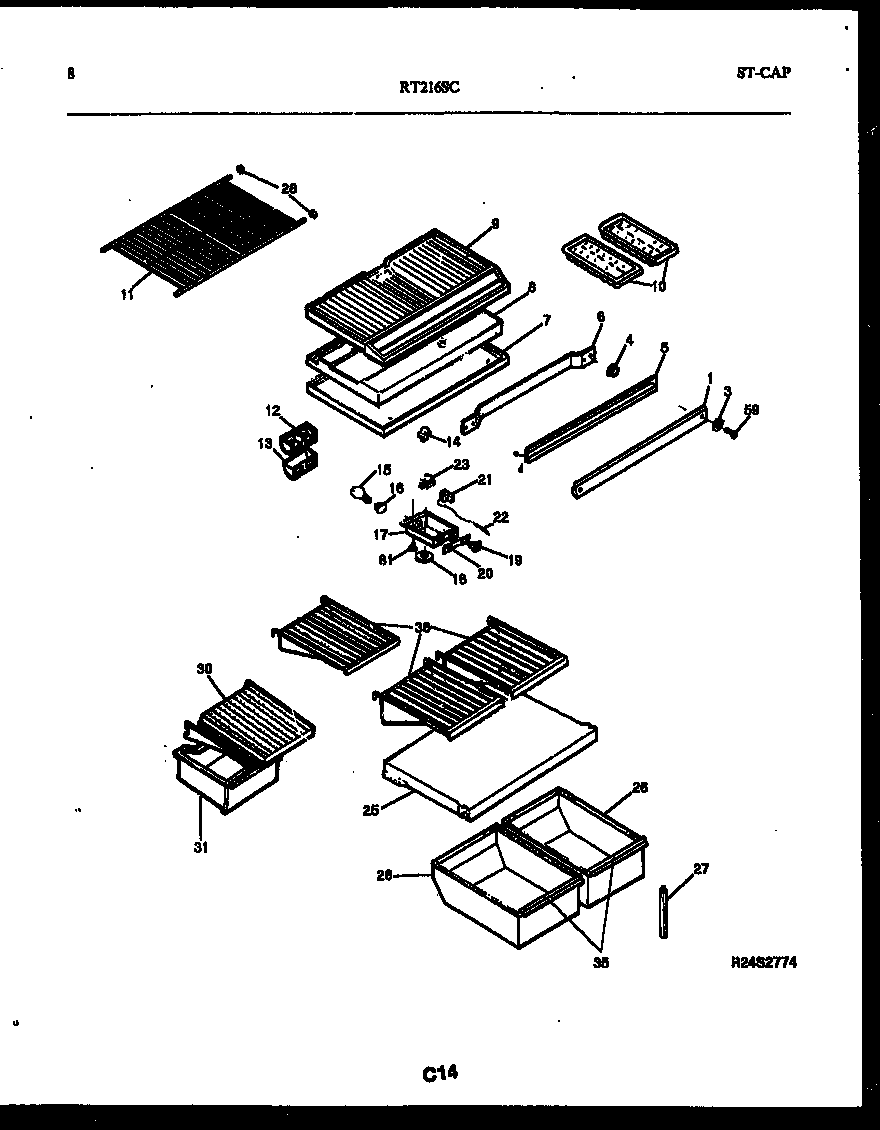 White-Westinghouse RT216SCD0 shelves and supports diagram