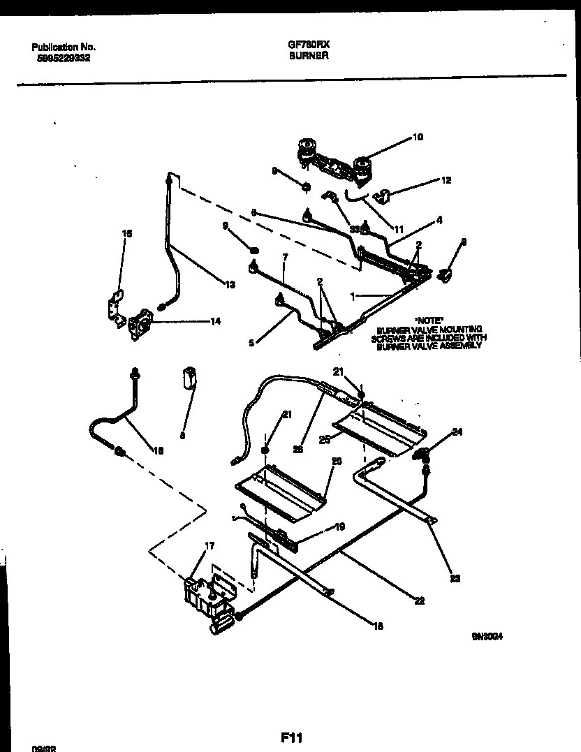 White-Westinghouse GF760RXW1 burner, manifold and gas control diagram