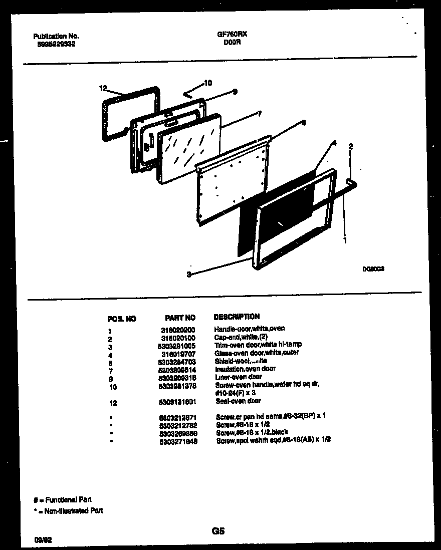 White-Westinghouse GF760RXW1 door parts diagram