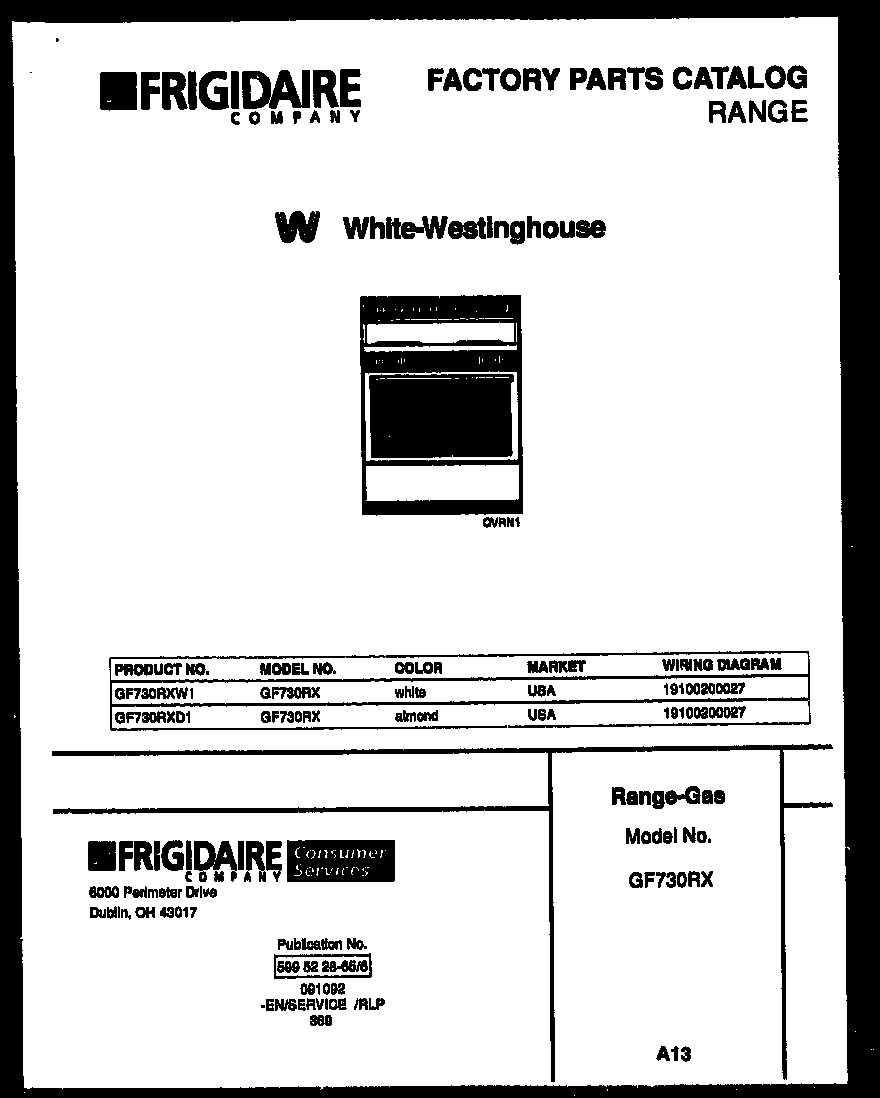 White-Westinghouse GF730RXW1 cover page diagram