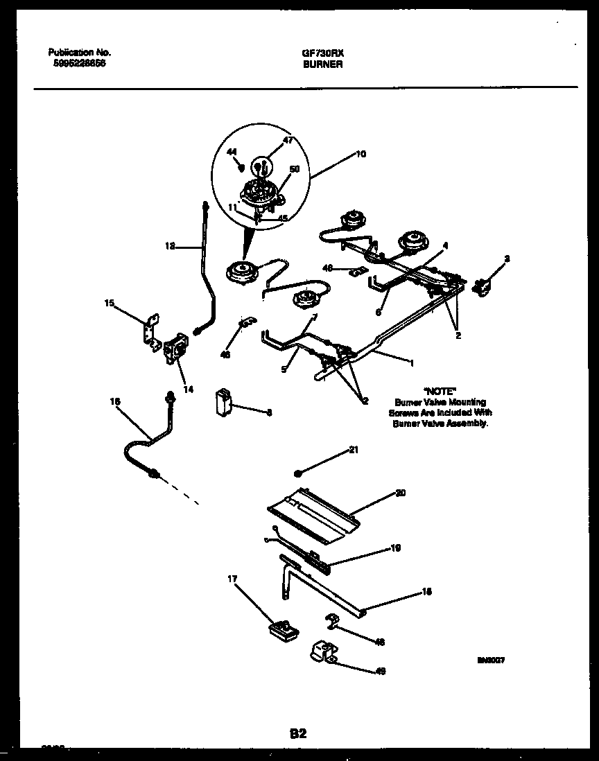 White-Westinghouse GF730RXW1 burner, manifold and gas control diagram