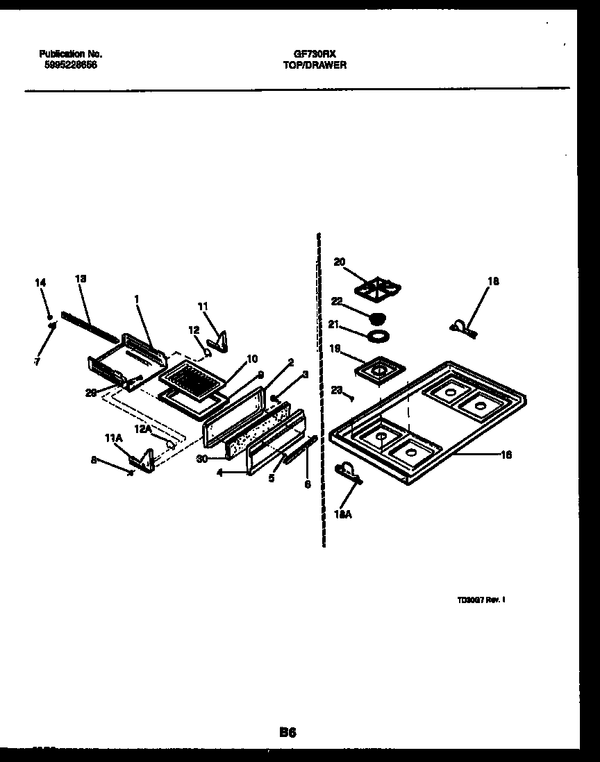 White-Westinghouse GF730RXW1 cooktop and broiler drawer parts diagram