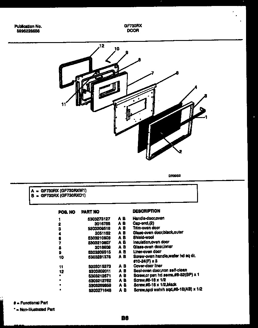 White-Westinghouse GF730RXW1 door parts diagram