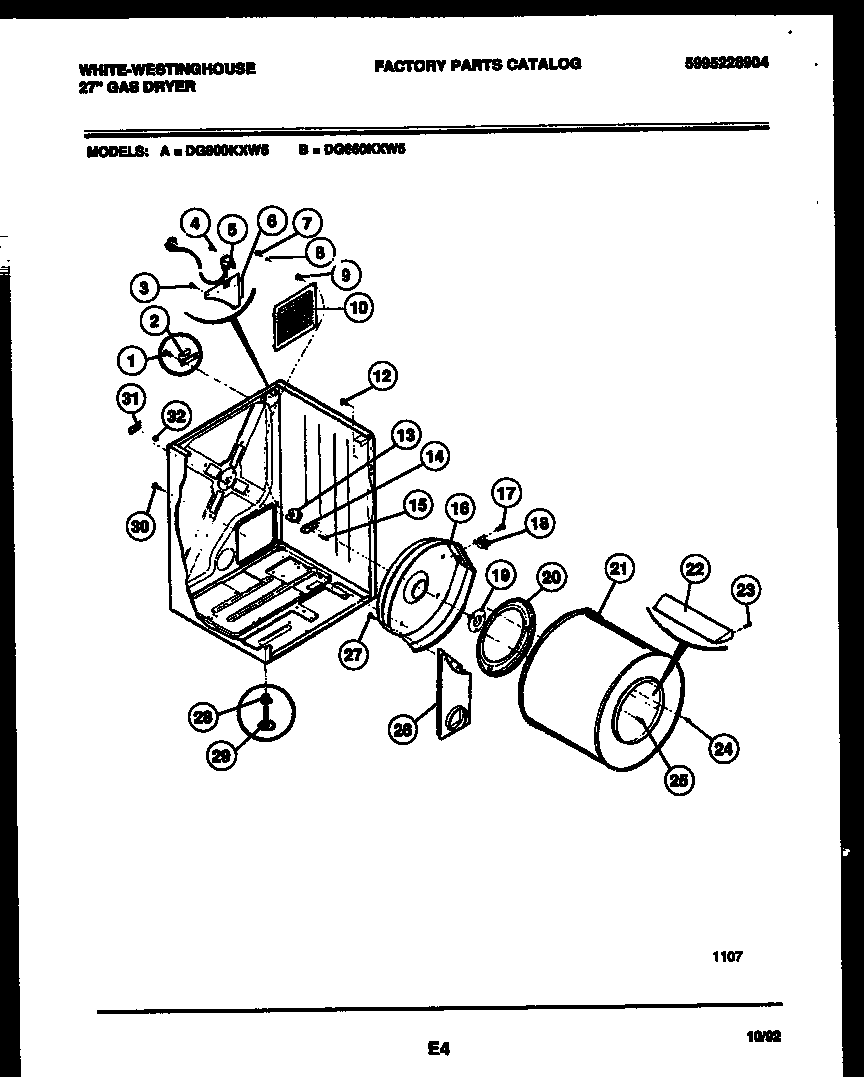 White-Westinghouse DG800KXW5 cabinet and component parts diagram
