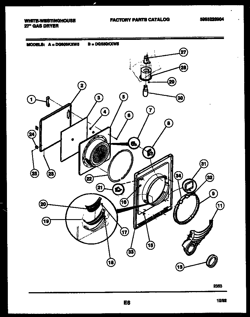 White-Westinghouse DG800KXW5 door parts diagram
