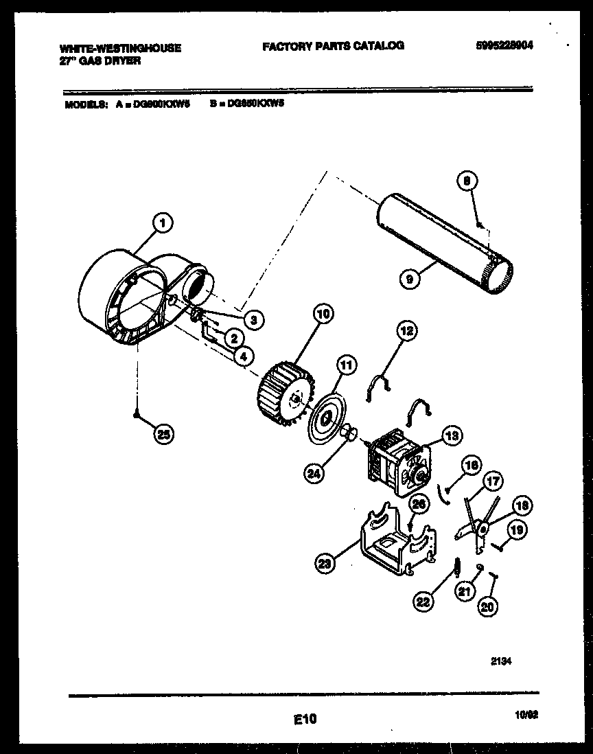 White-Westinghouse DG800KXW5 blower and drive parts diagram