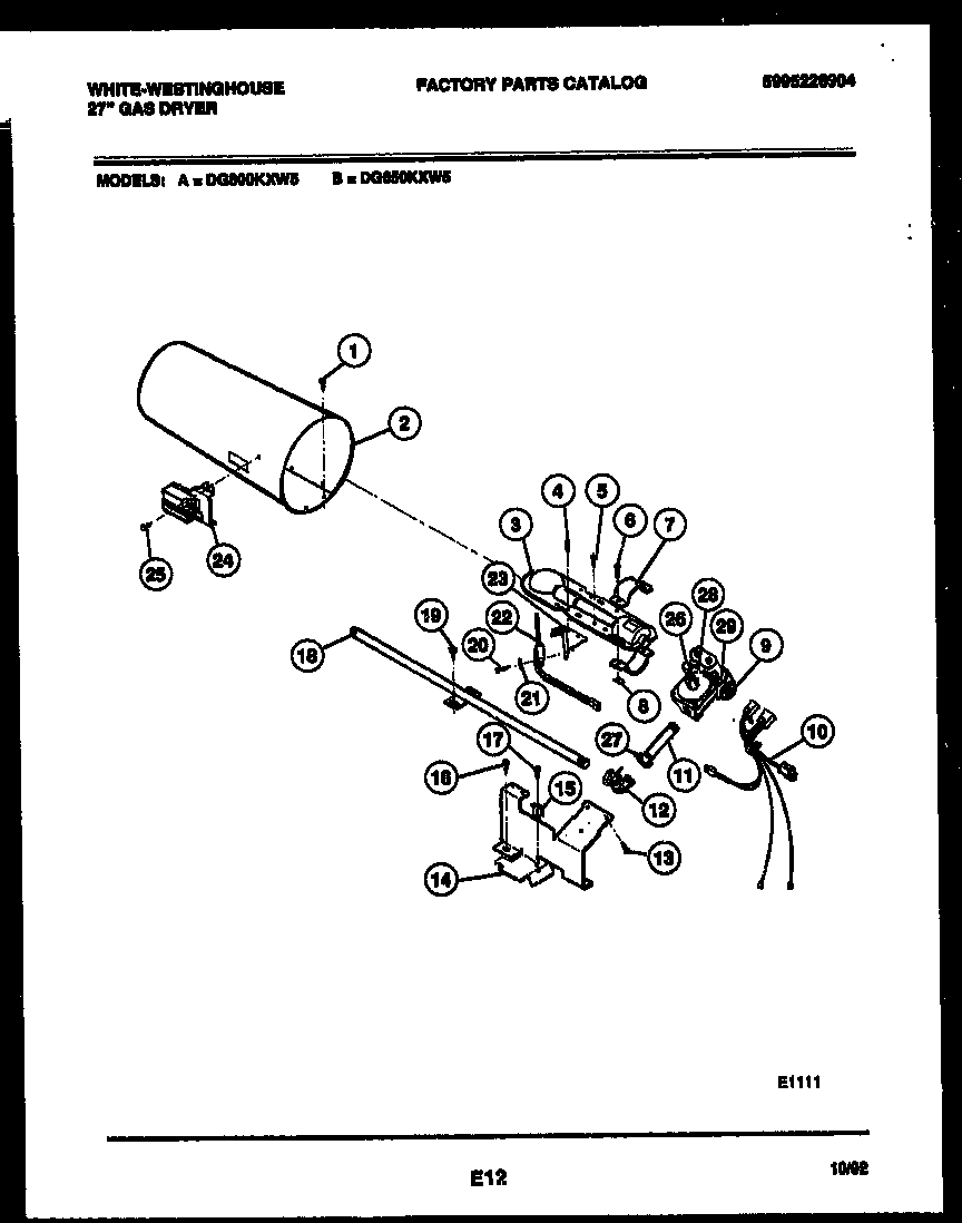 White-Westinghouse DG800KXW5 burner, igniter and valve diagram