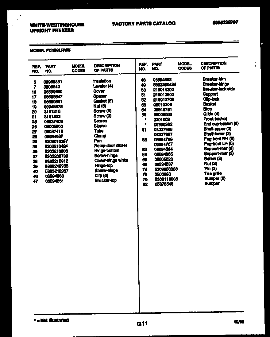 White-Westinghouse FU199LRW5 system and automatic defrost parts diagram