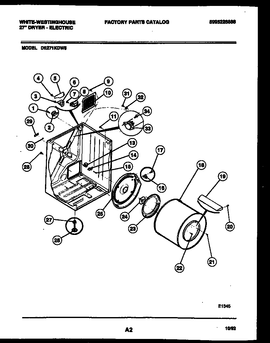 White-Westinghouse DE271KDW5 cabinet and component parts diagram