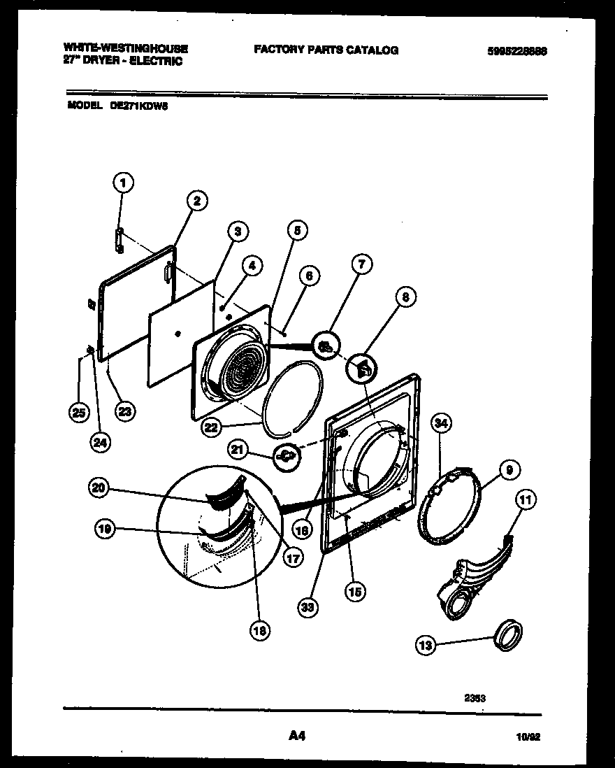 White-Westinghouse DE271KDW5 door parts diagram