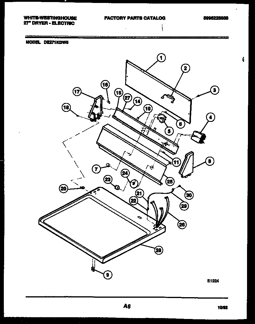 White-Westinghouse DE271KDW5 console and control parts diagram