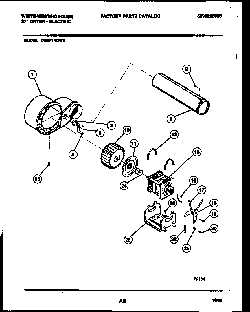White-Westinghouse DE271KDW5 blower and drive parts diagram