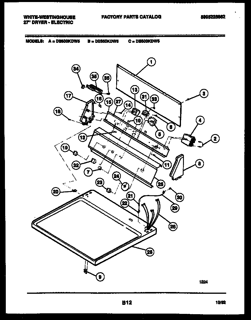 White-Westinghouse DE600KDD5 console and control parts diagram