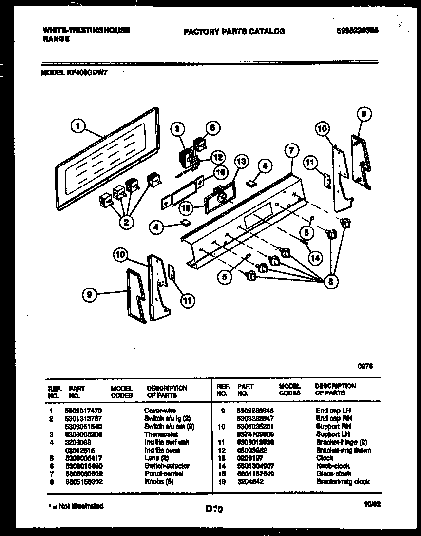 White-Westinghouse KF400GDW7 control panel diagram