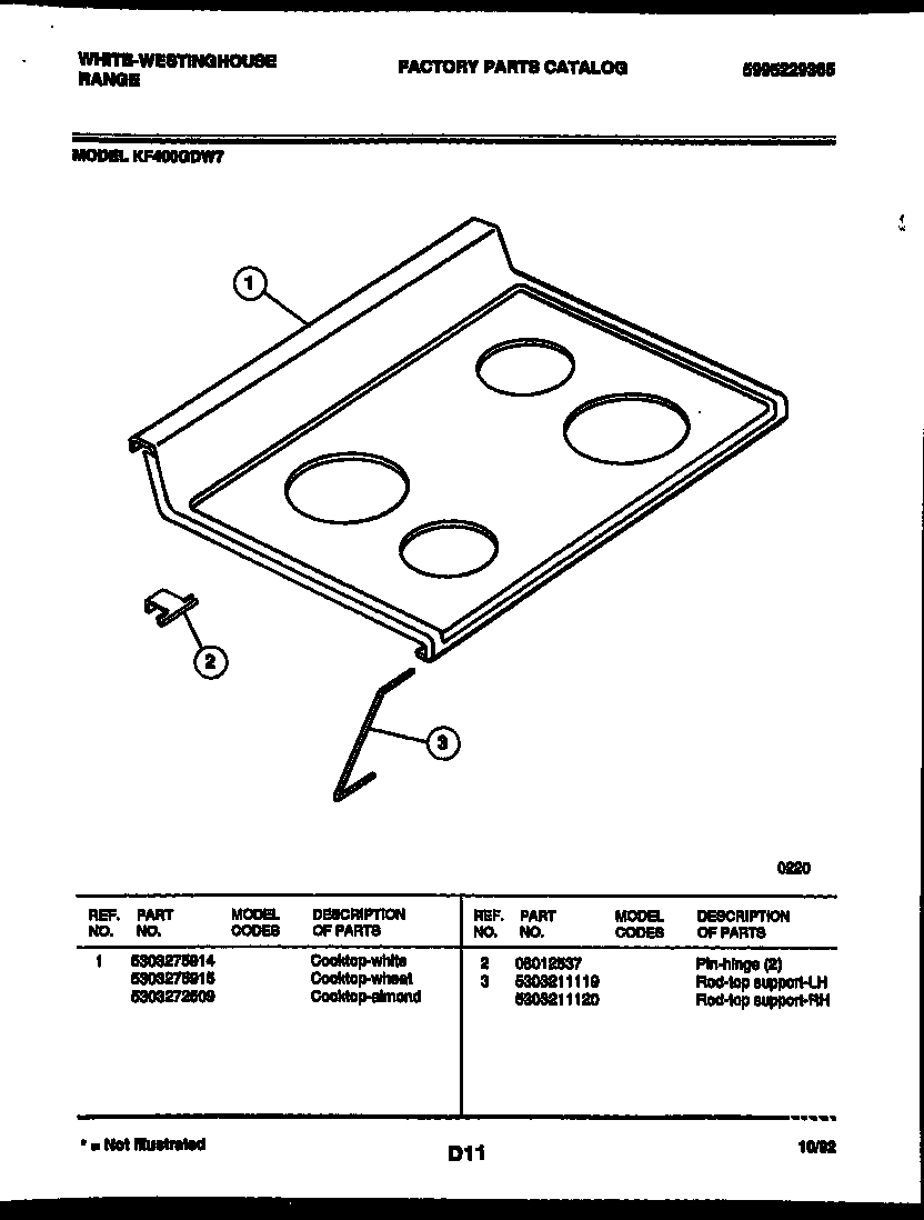 White-Westinghouse KF400GDW7 cooktop parts diagram