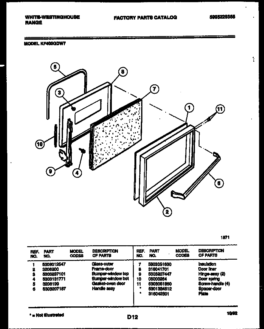 White-Westinghouse KF400GDW7 door parts diagram