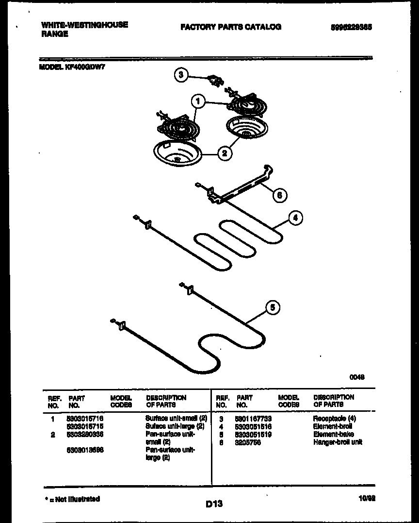 White-Westinghouse KF400GDW7 broiler parts diagram