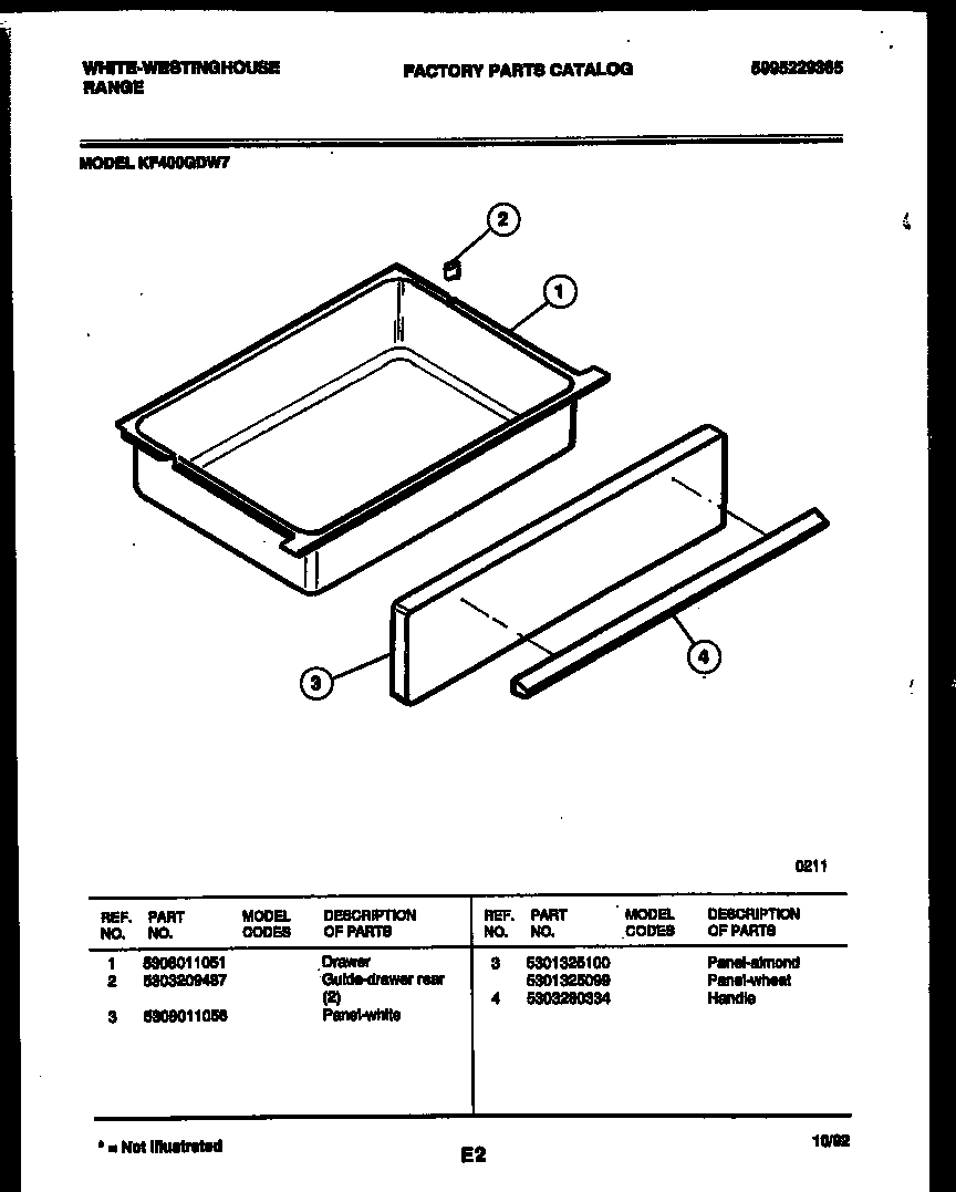 White-Westinghouse KF400GDW7 drawer parts diagram