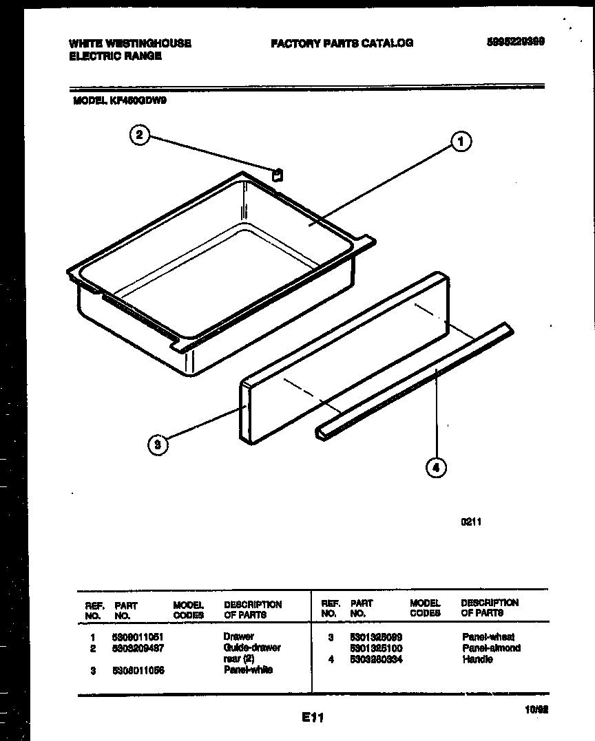 White-Westinghouse KF450GDH9 drawer parts diagram