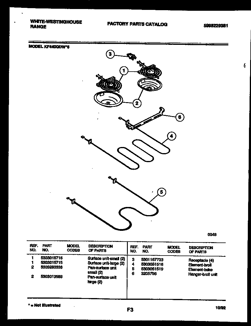 White-Westinghouse KF440GDH6 broiler parts diagram