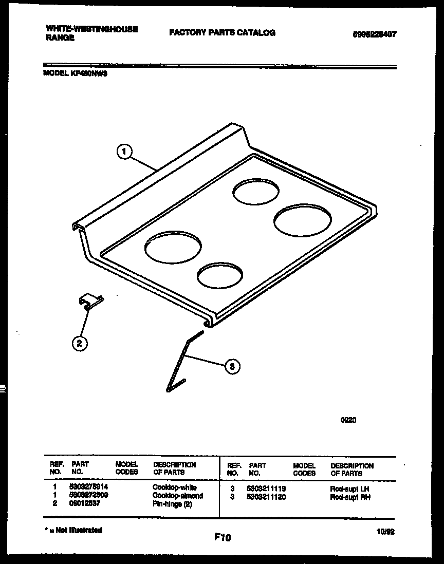 White-Westinghouse KF480NW3 cooktop parts diagram