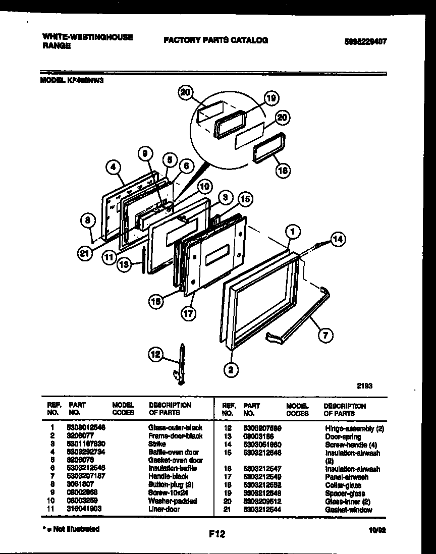 White-Westinghouse KF480NW3 door parts diagram