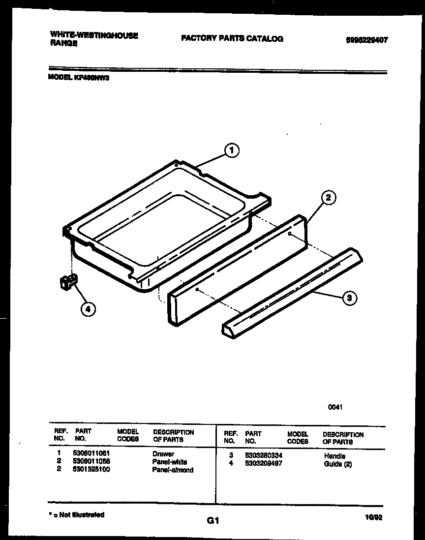 White-Westinghouse KF480NW3 drawer parts diagram