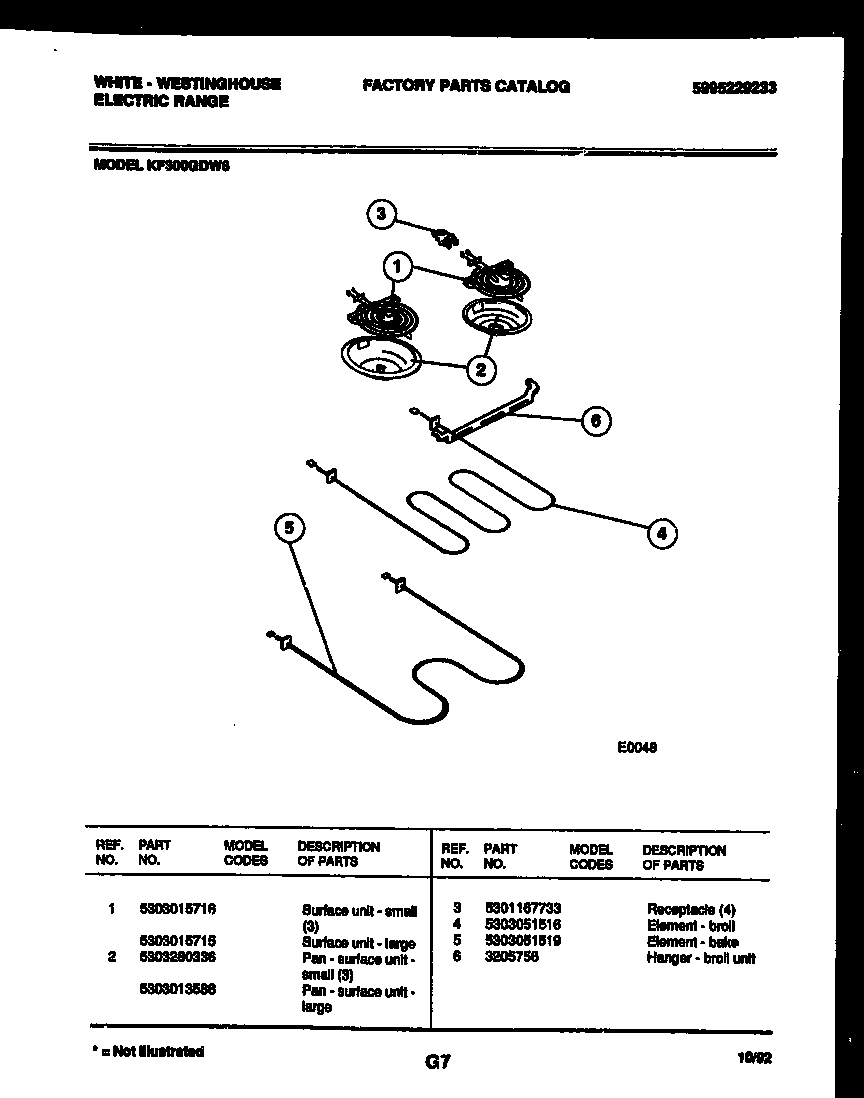 White-Westinghouse KF300GDW6 broiler parts diagram