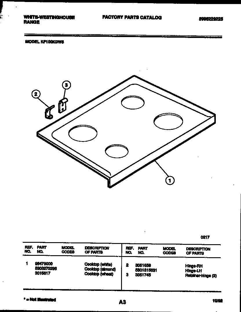 White-Westinghouse KF100KDW5 cooktop parts diagram